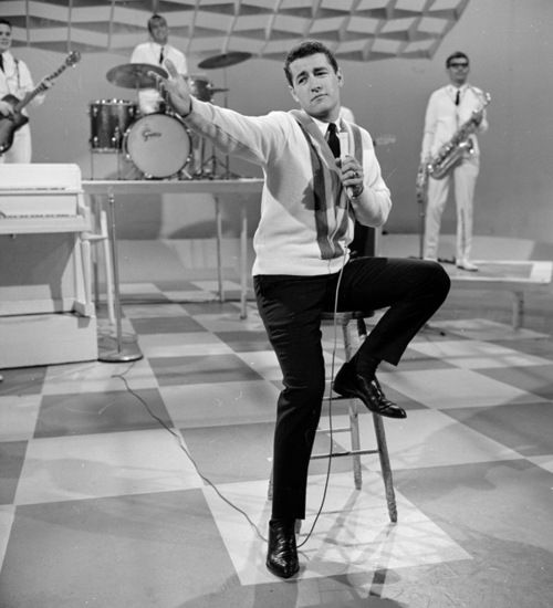Alex Trebek hosting CBC television show Music Hop in 1963. Apparently