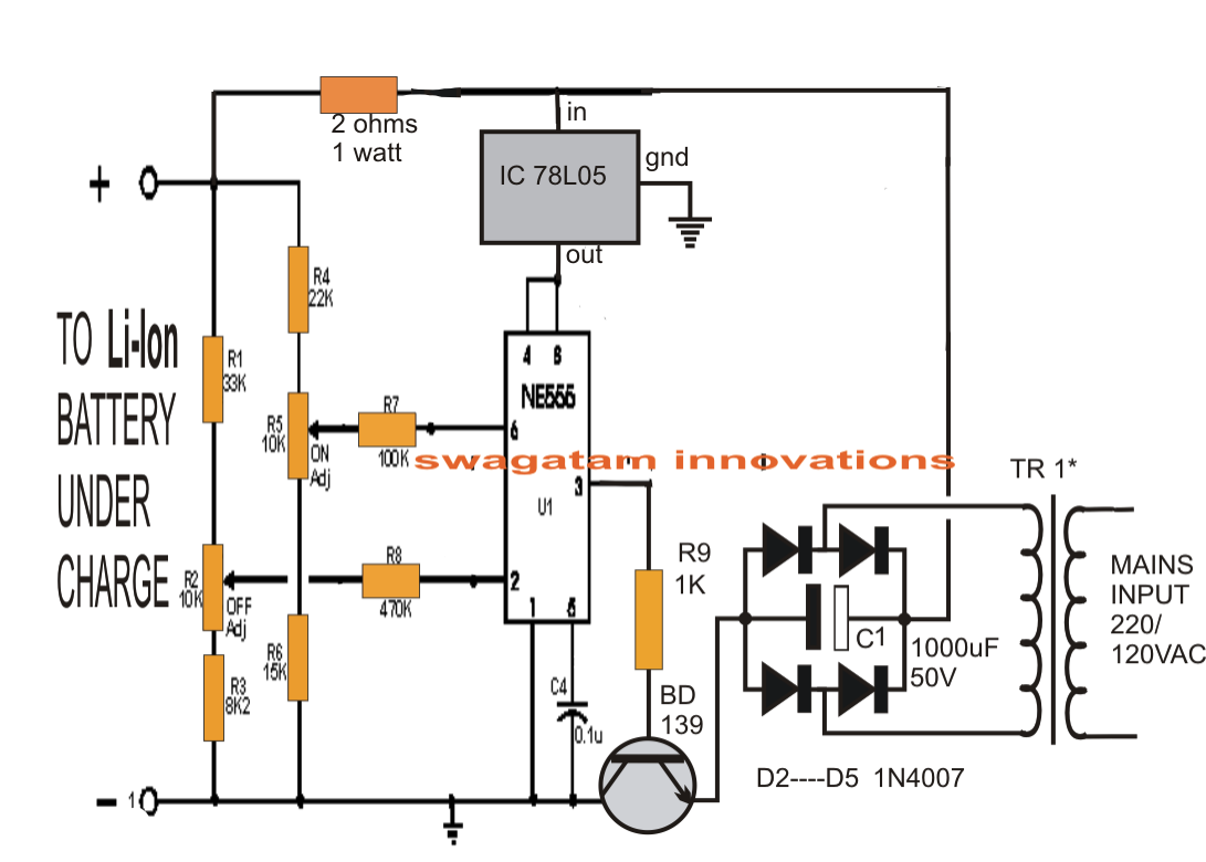Li-Ion Battery Charger Circuit Using IC 555 Wireless Battery Charger